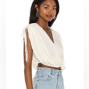 NWT Free People Silky “Rachel” V-neck Blouse in CREAM, Size M
